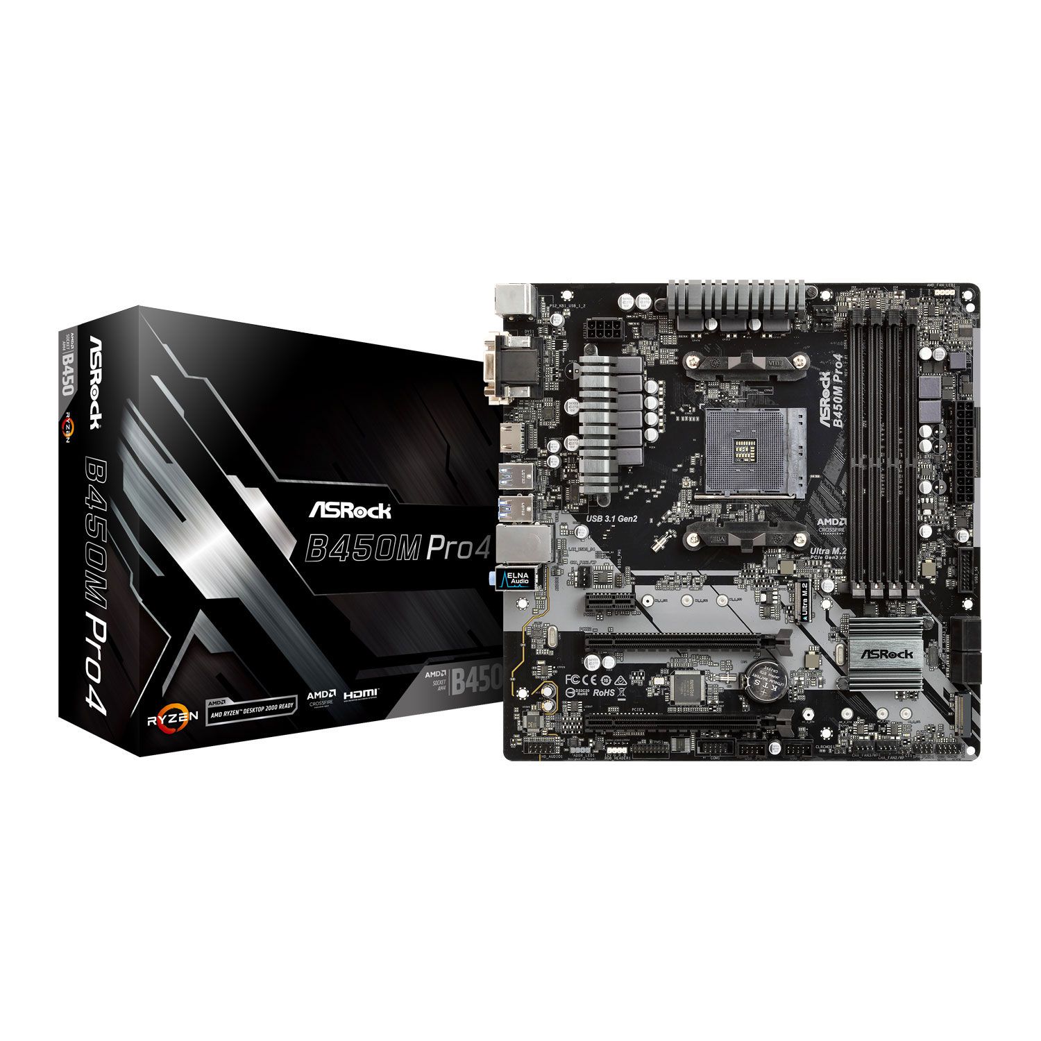 Asrock Motherboard B450M PRO4 (B450/AM4/DDR4)