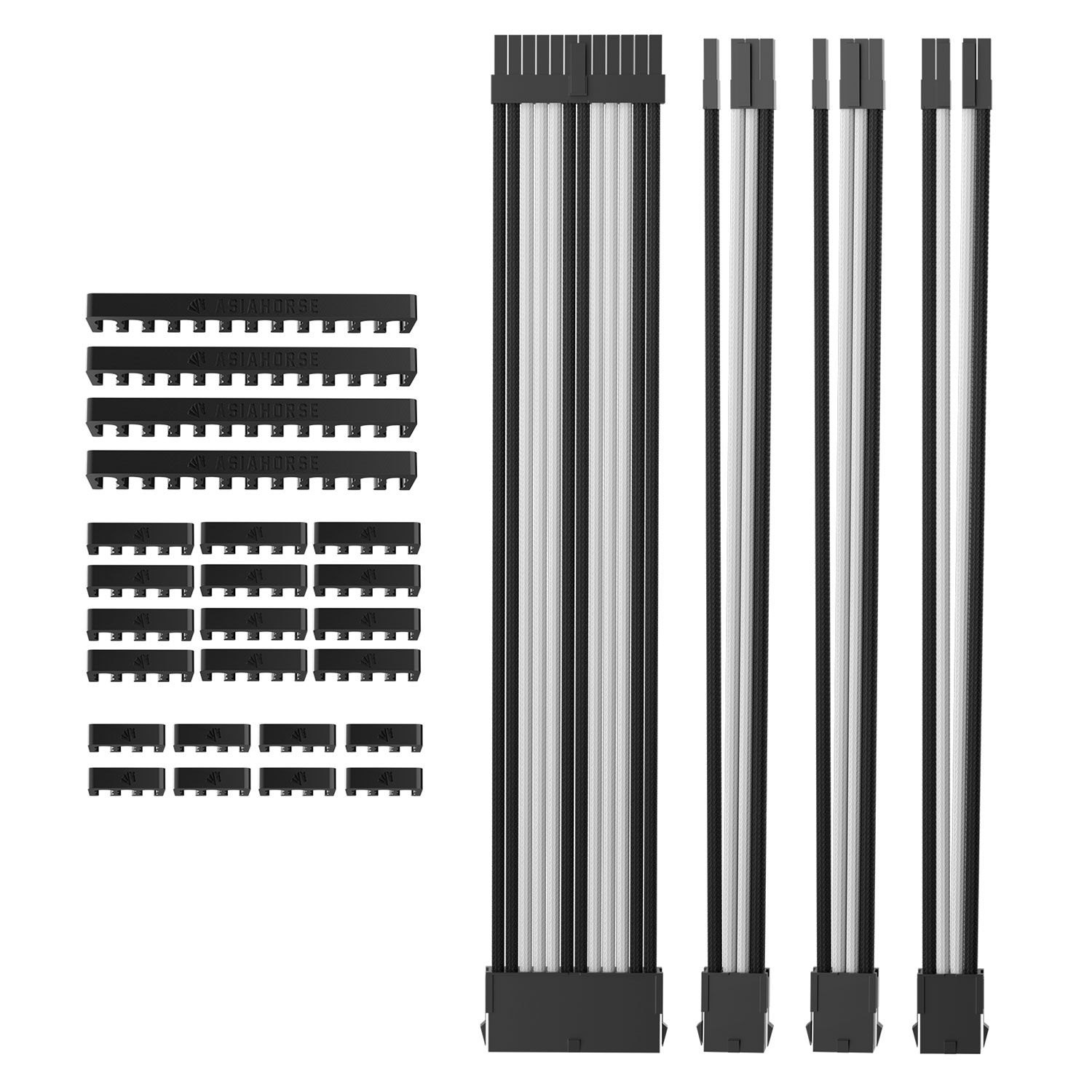 AsiaHorse Extension Sleeved PSU Cable 4-Kit Λευκό-Μάυρο