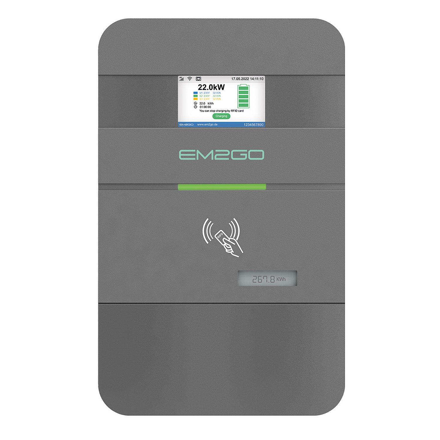 EM2GO Wallbox PRO Power 22KW Type 2 Socket + LAN/WLAN/RS485 + OCPP Backend + RFID MID