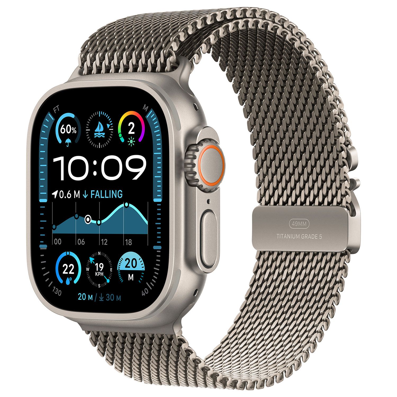 Apple Watch Ultra 2 49mm Natural Titanium Case with Natural Titanium Milanese Loop L