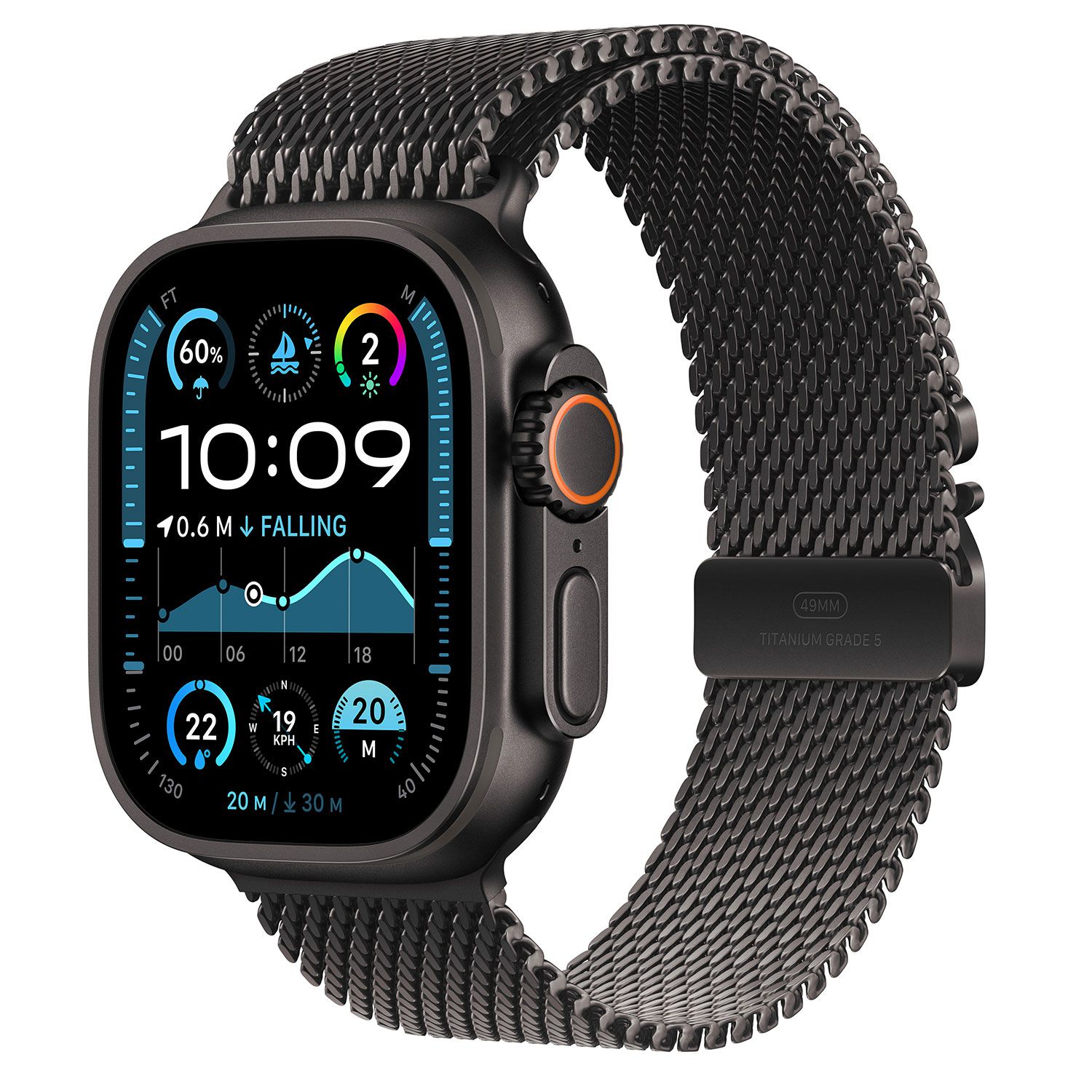Apple Watch Ultra 2 49mm Black Titanium Case with Black Titanium Milanese Loop S