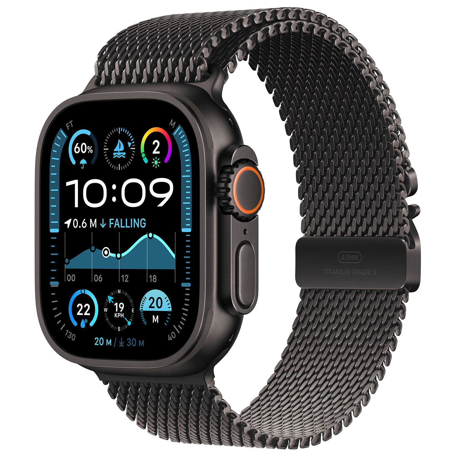 Apple Watch Ultra 2 49mm Black Titanium Case with Black Milanese Loop Medium