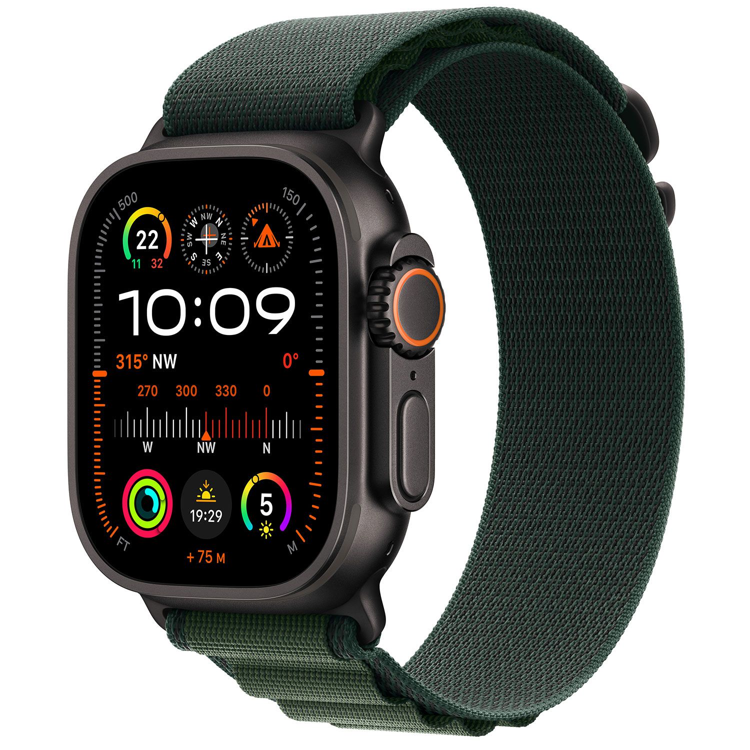 Apple Watch Ultra 2 49mm Black Titanium Case with Dark Green Alpine Loop L