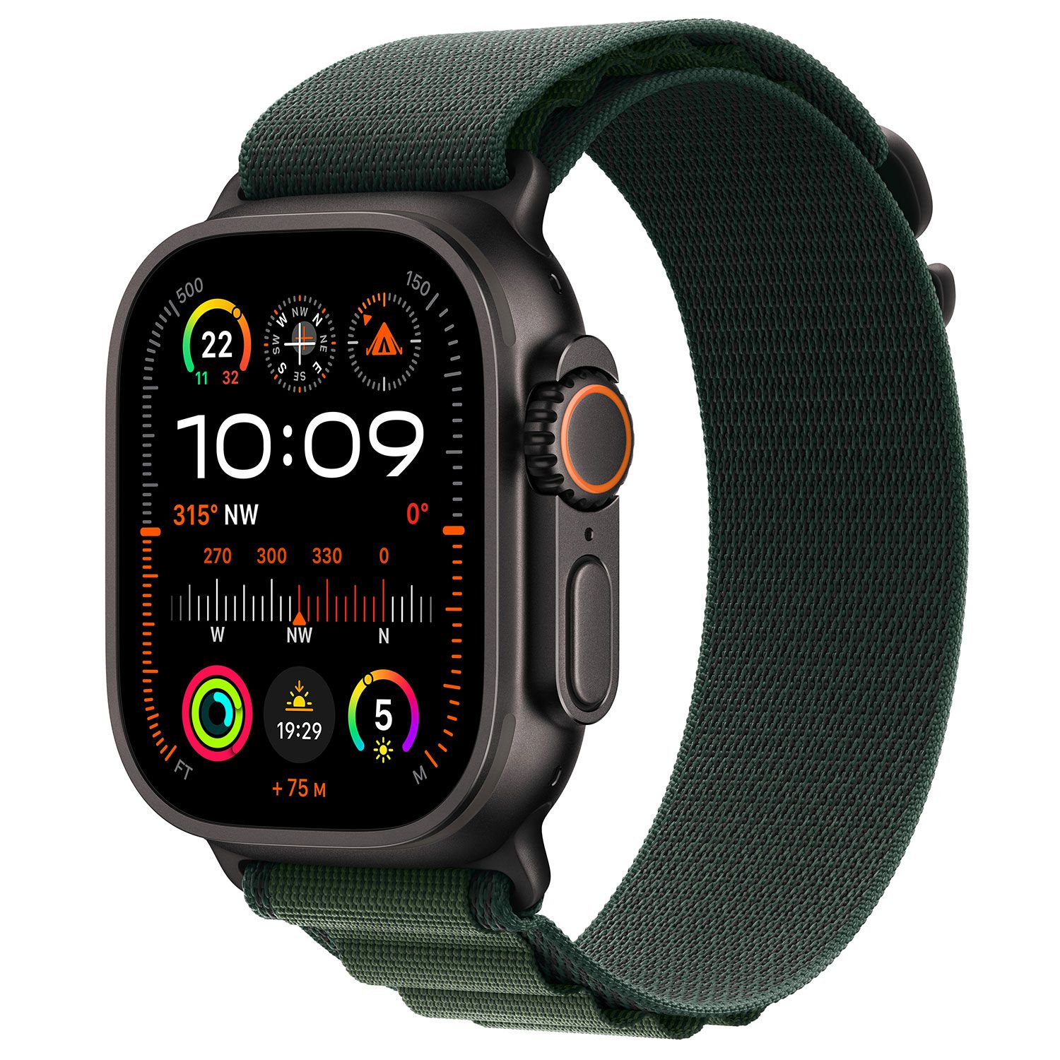 Apple Watch Ultra 2 49mm Black Titanium Case with Dark Green Alpine Loop M