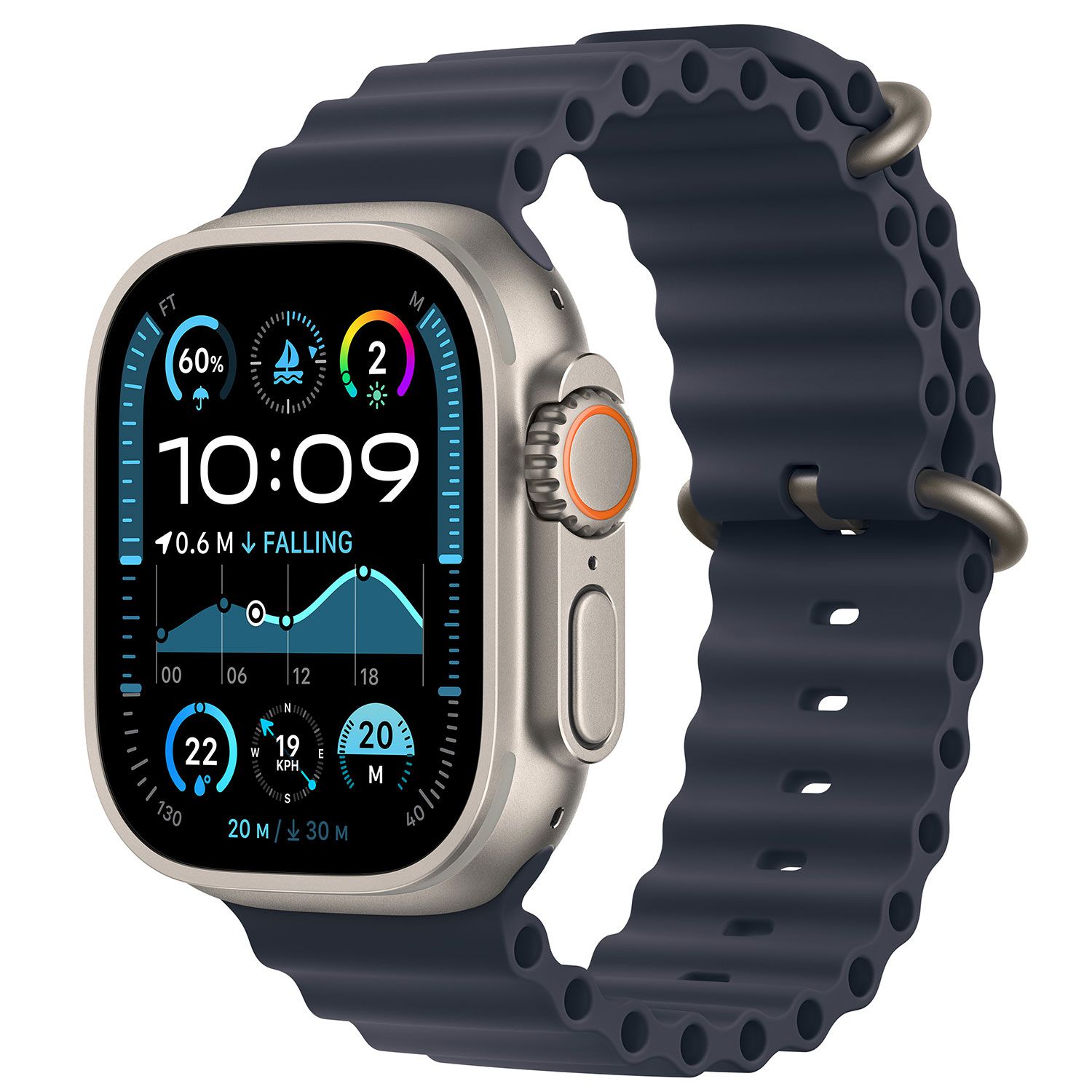 Apple Watch Ultra 2 49mm Natural Titanium Case with Navy Ocean Band
