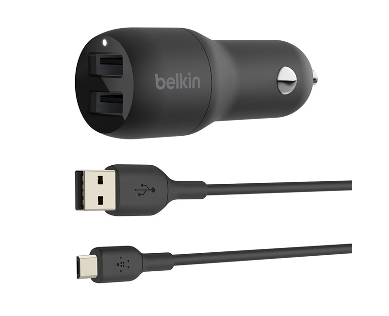 Belkin BOOST↑CHARGE™ Dual USB-A Car Charger 24W + USB-A to Micro-USB Cable 